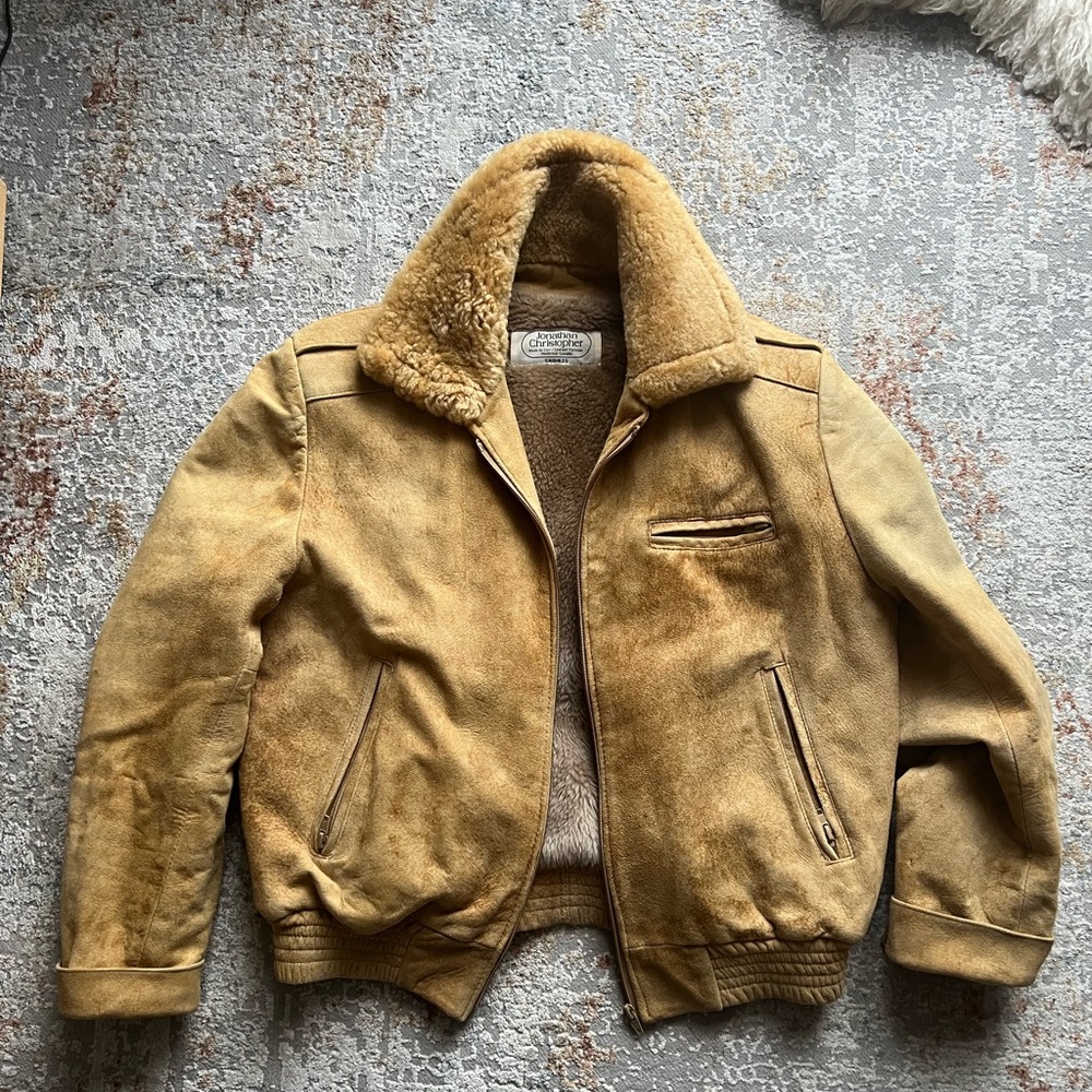 Vintage Jonathan Christopher Shearling-Lined Suede Bomber Jacket - Camel